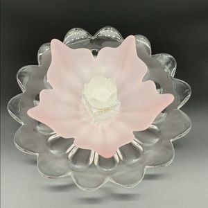 Glass Art Lotus Pink and Frosted Art Piece for shelf or table display